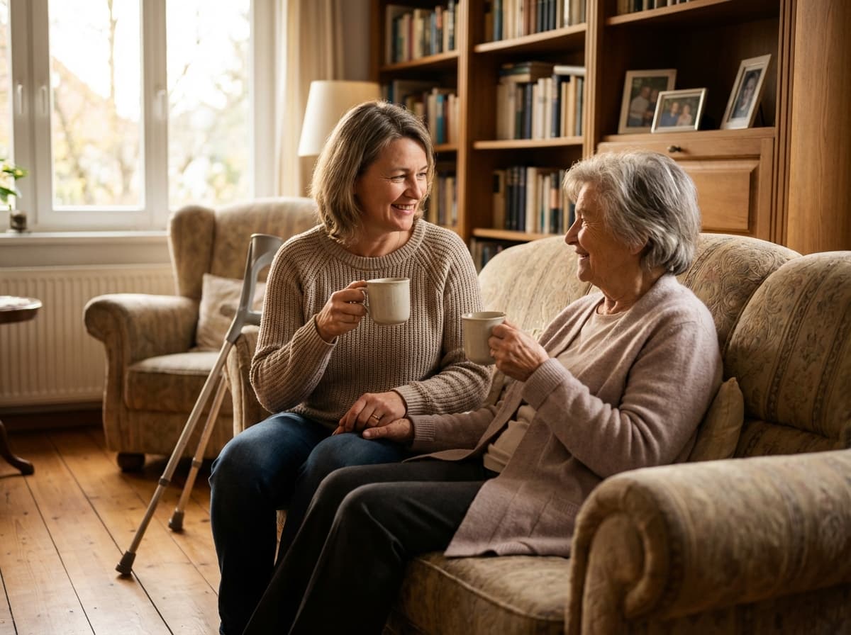 Tochter kümmert sich liebevoll um ihre ältere Mutter