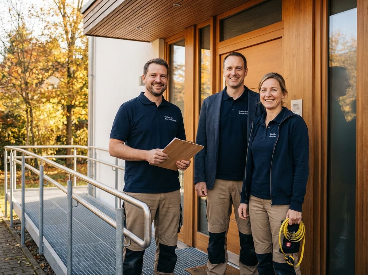 IFBA-Berater für Wohnraumanpassung vor barrierefreiem Hauseingang mit Rollstuhlrampe